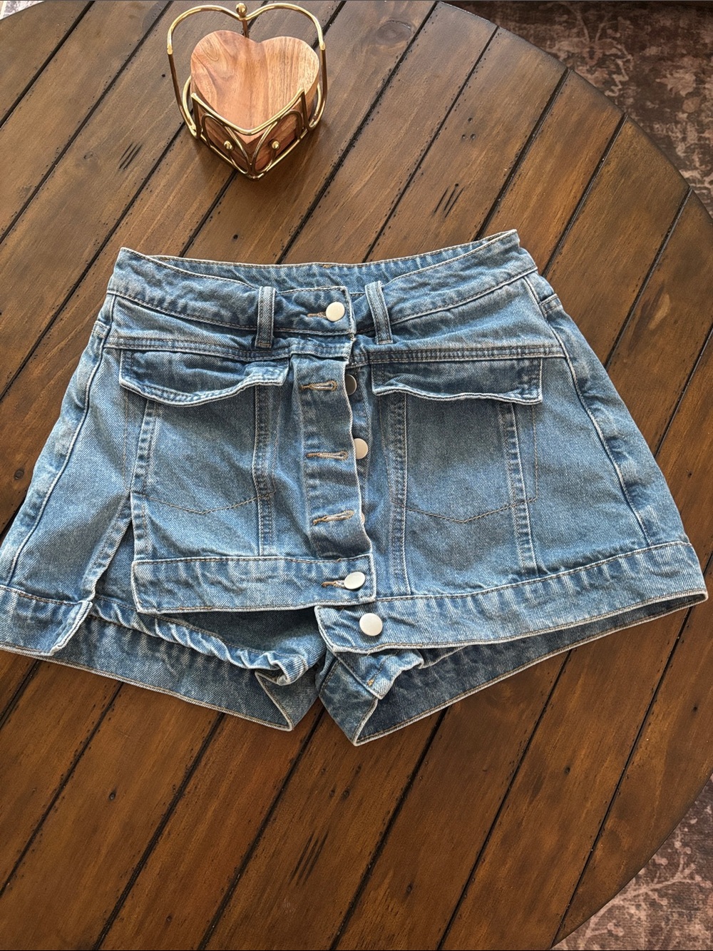 SHEIN Light Blue Button-Front Denim Skort
